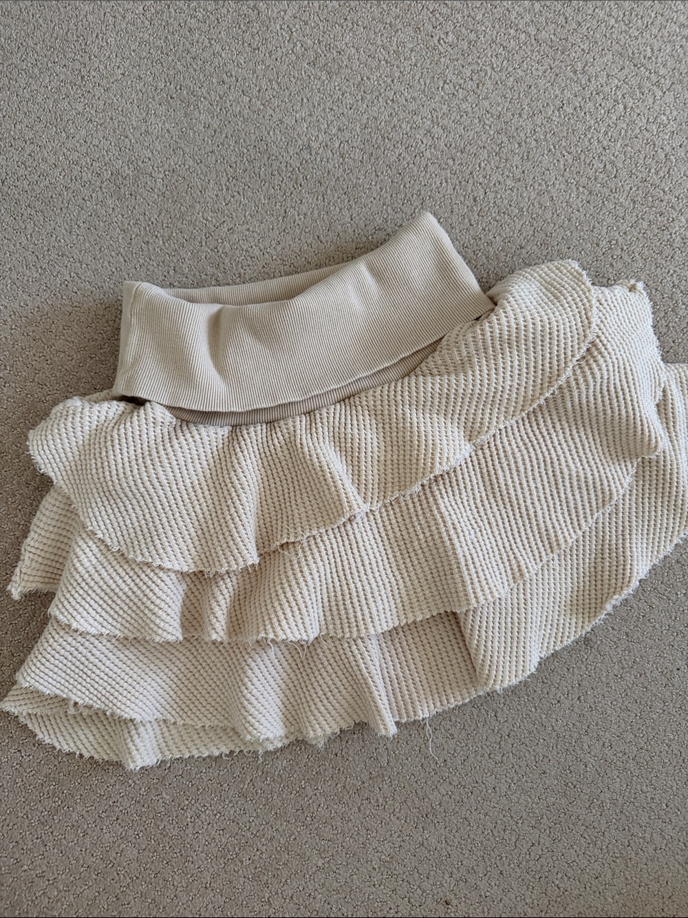 Free People One Tiered Ruffle Mini Skirt in Cream